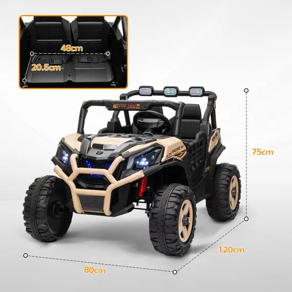 Buy 24V 2 Seater Kids Electric Car with Remote Control, Suspension System,  Slow Start, 3 Speeds, for 3-8 Years, Khaki, 3 image