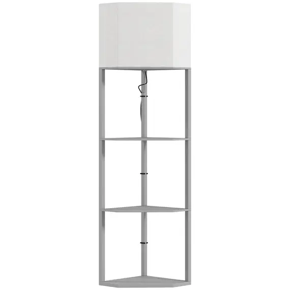Buy Corner Floor Lamp with Shelves, Tall Standing Lamps for Living Room, with Pull Chain Switch Bulb not Included, Grey