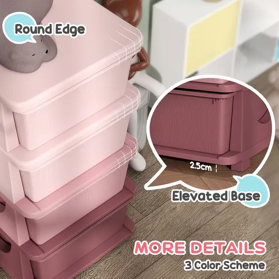 Buy Four-Tier Kids Storage Boxes, with Four Drawers, Pink, 5 image