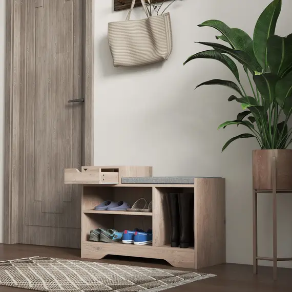 Buy Multi-Compartment Shoe Bench, with Seat - Grey, 7 image