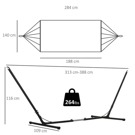 Buy Outdoor Garden Hammock with Stand, Double Cotton Hammock with Adjustable Steel Frame, Swing Hanging Bed with Pillow, for Garden, Patio, Beach, Green Stripes, 3 image