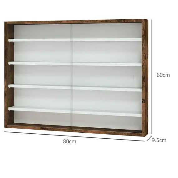 Buy 5-Tier Wall Display Shelf Unit Cabinet w/ 4 Adjustable Shelves Glass Doors Home Office Ornaments 60x80cm Rustic brown, 3 image
