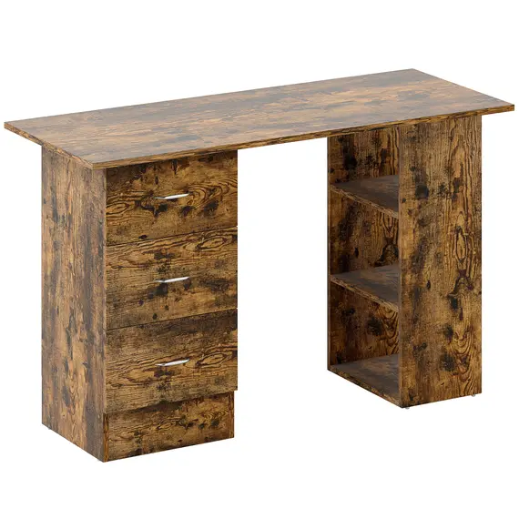 Buy Computer Desk with Drawers, Home Office Desk, Writing Table, PC Workstation with 3 Storage Shelves for Working, Study, 120 x 49 x 72 cm, Rustic Brown