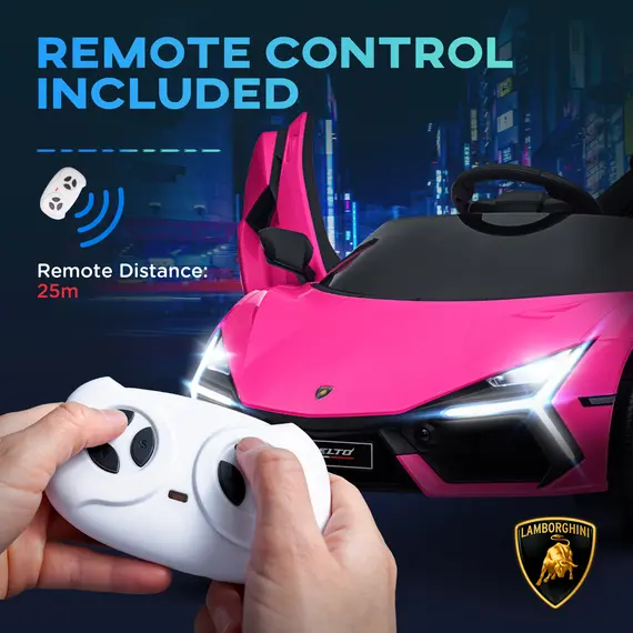 Buy Lamborghini Revuelto Licensed 12V Ride on Car w/ Butterfly Doors, Transport Wheels, Suspension, Remote Control, Pink, 8 image