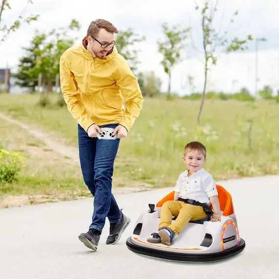 Buy 360° Rotation Kids Bumper Car, 12V Waltzer Car with Remote Control, Dual Joysticks, Music Lights, Orange, 2 image