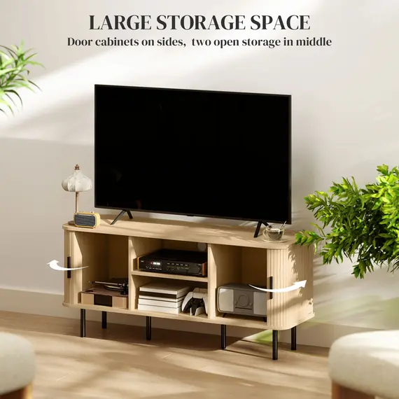 Buy TV Stand Cabinet for TVs up to 55 Inches, TV Unit with Storage Shelves and Cupboard for Living Room, Oak Tone, 5 image