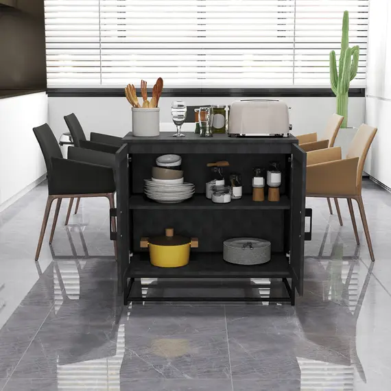 Buy Modern Sideboard, Freestanding Sideboard Storage Cabinet with Adjustable Shelf and 2 Doors for Living Room, Black, 8 image