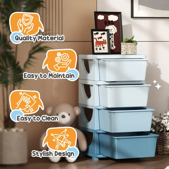 Buy Four-Tier Kids Storage Boxes, with Four Drawers - Blue, 7 image