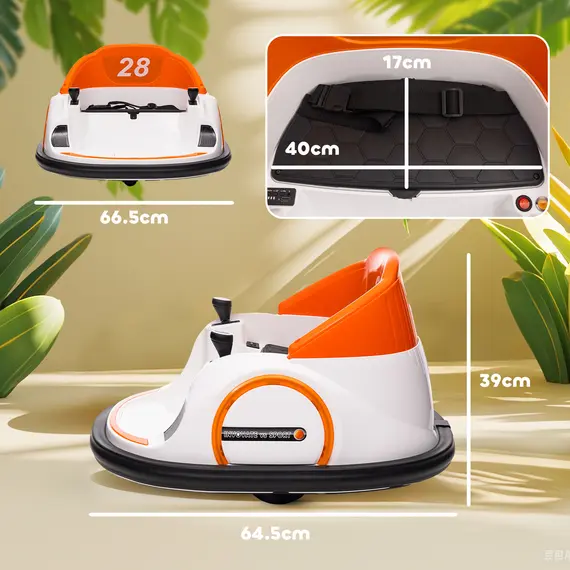 Buy 360° Rotation Kids Bumper Car, 12V Waltzer Car with Remote Control, Dual Joysticks, Music Lights, Orange, 3 image