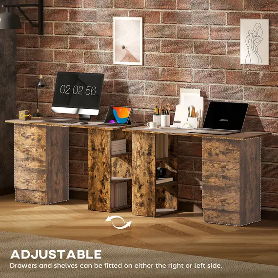 Buy Computer Desk with Drawers, Home Office Desk, Writing Table, PC Workstation with 3 Storage Shelves for Working, Study, 120 x 49 x 72 cm, Rustic Brown, 6 image