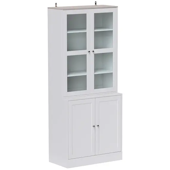 Buy Double Storage Display Cabinet with Adjustable Shelves, MDF - White