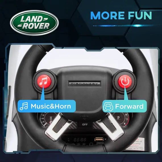 Buy 2-in-1 Land Rover Licensed 6V Kids Electric Ride On Car, Sliding Car w/ Headlights, Music, for 18-60 Months, White, 6 image