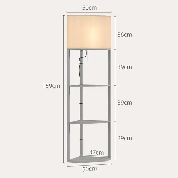Buy Corner Floor Lamp with Shelves, Tall Standing Lamps for Living Room, with Pull Chain Switch Bulb not Included, Grey, 3 image
