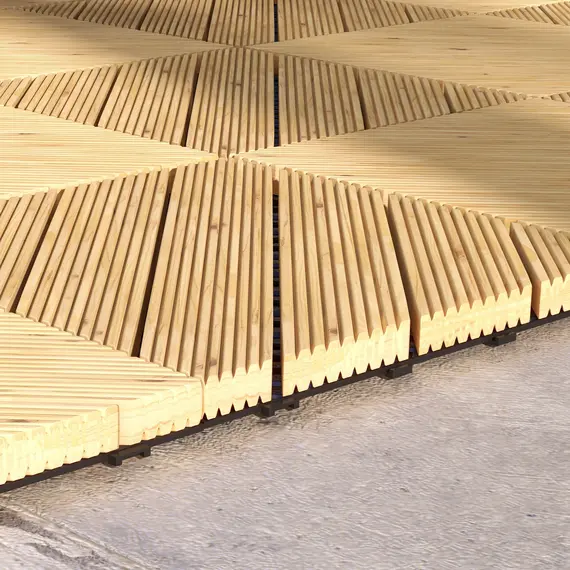 Buy 27 Pcs Wooden Interlocking Decking Tiles, 30 x 30 cm Anti-slip Outdoor Flooring Tiles, 0.81㎡ per Pack, All Weather Use for Patio, Balcony, Terrace, Hot Tub, Yellow, 9 image