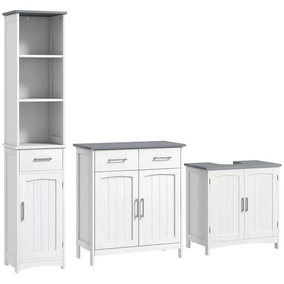 Buy Bathroom Furniture Set with Adjustable Shelves, Tall Bathroom Storage Cabinet with Open Shelves, Bathroom Floor Cabinet with Drawers, Pedestal Sink Cabinet, White