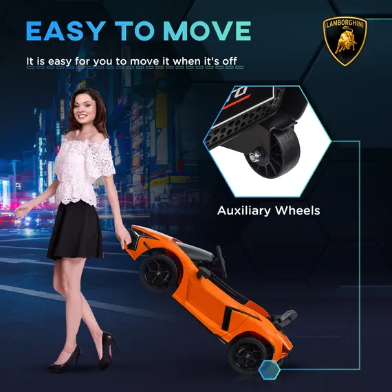 Buy Lamborghini Revuelto Licensed 12V Ride on Car w/ Butterfly Doors, Transport Wheels, Suspension, Remote Control, Orange, 5 image