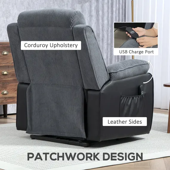 Buy Overstuffed Corduroy Electric Lift Chair - Dark Grey, 9 image