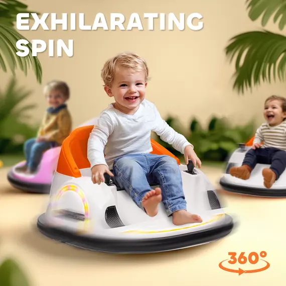 Buy 360° Rotation Kids Bumper Car, 12V Waltzer Car with Remote Control, Dual Joysticks, Music Lights, Orange, 4 image