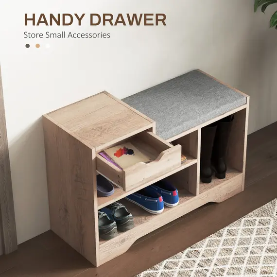 Buy Multi-Compartment Shoe Bench, with Seat - Grey, 5 image