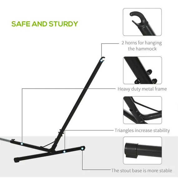 Buy Outdoor Garden Hammock with Stand, Double Cotton Hammock with Adjustable Steel Frame, Swing Hanging Bed with Pillow, for Garden, Patio, Beach, Green Stripes, 7 image