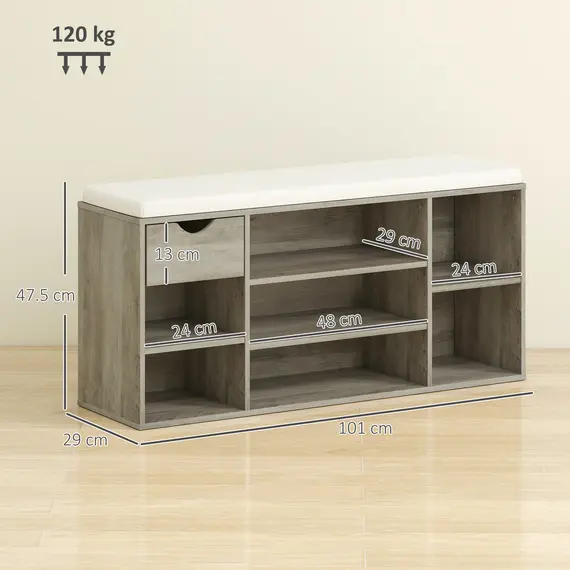 Buy Shoe Storage Bench with Cushion - Grey, 3 image