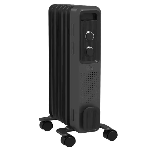Buy 1500W Oil Filled Radiator, Portable Electric Heater with 3 Heat Settings, Safety Cut-Off and Wheels, Grey