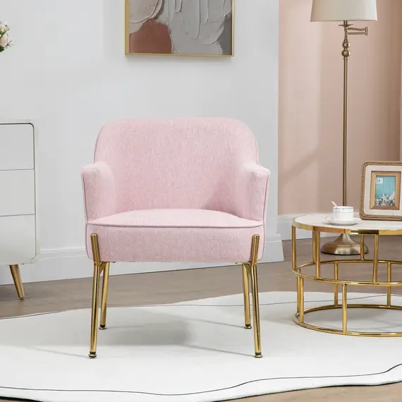 Buy Accent Chair, Living Room Armchair, Vanity Chair with Gold Plating Metal Legs and Soft Padded Seat for Bedroom and Café, Set of 2, Pink, 6 image