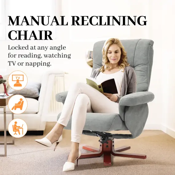 Buy Faux Microfibre Leather Manual Recliner and Footstool Set - Grey, 4 image