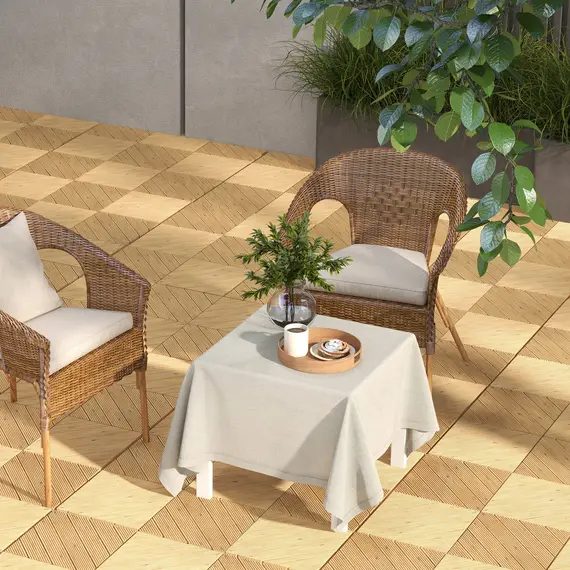 Buy 27 Pcs Wooden Interlocking Decking Tiles, 30 x 30 cm Anti-slip Outdoor Flooring Tiles, 0.81㎡ per Pack, All Weather Use for Patio, Balcony, Terrace, Hot Tub, Yellow, 8 image