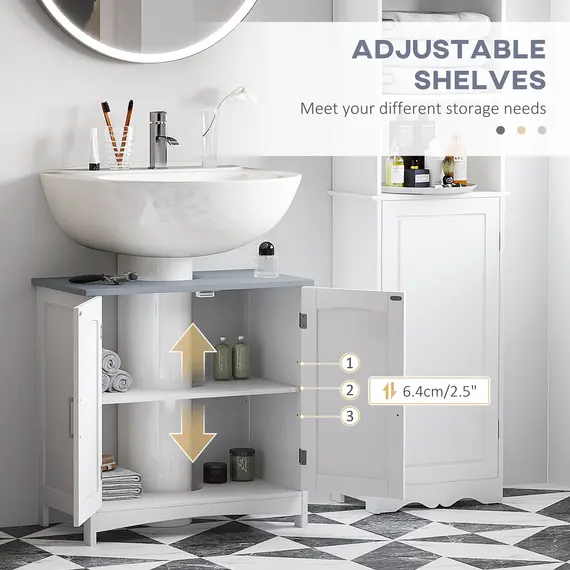 Buy Bathroom Furniture Set with Adjustable Shelves, Tall Bathroom Storage Cabinet with Open Shelves, Bathroom Floor Cabinet with Drawers, Pedestal Sink Cabinet, White, 5 image