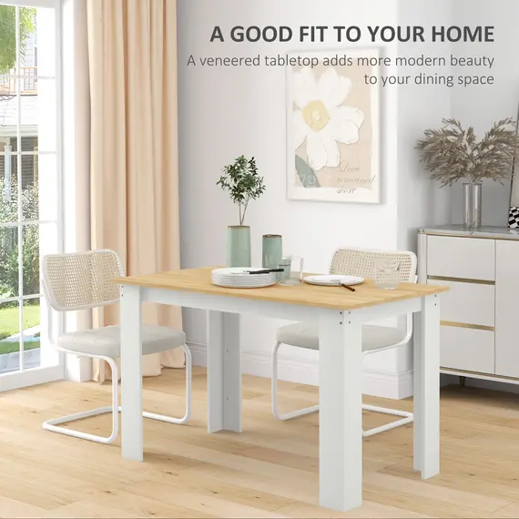 Buy HOMCOM Dining Table for 4-6 People, Kitchen Table with Wood Effect for Dining Room, Oak and White, 4 image