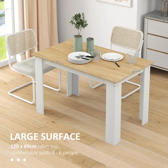 Buy HOMCOM Dining Table for 4-6 People, Kitchen Table with Wood Effect for Dining Room, Oak and White, 5 image