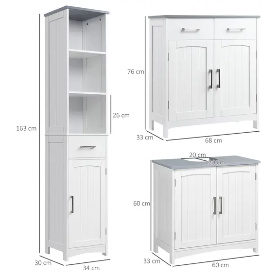 Buy Bathroom Furniture Set with Adjustable Shelves, Tall Bathroom Storage Cabinet with Open Shelves, Bathroom Floor Cabinet with Drawers, Pedestal Sink Cabinet, White, 3 image