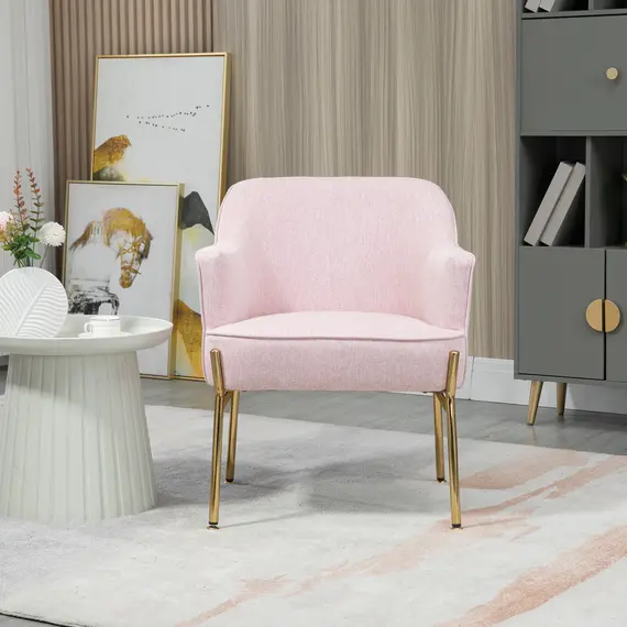 Buy Accent Chair, Living Room Armchair, Vanity Chair with Gold Plating Metal Legs and Soft Padded Seat for Bedroom and Café, Set of 2, Pink, 7 image