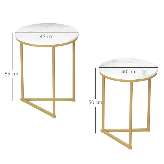 Buy Set of Two Marble-Effect Nest of Tables - White/Gold-Tone, 3 image