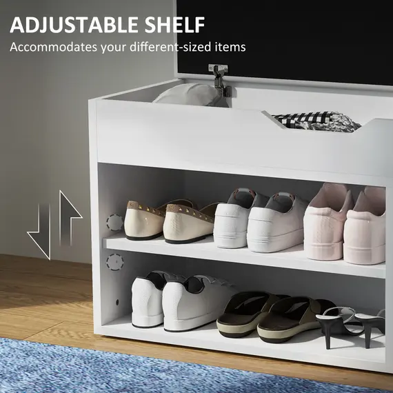 Buy Shoes Cabinet Bench Hidden Storage Padded Seat Organiser Footwear Rack Hallway Cream White, 7 image