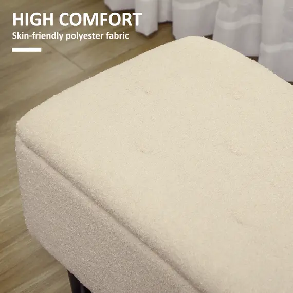 Buy HOMCOM 57L Teddy Fleece Storage Ottoman - Cream, 6 image