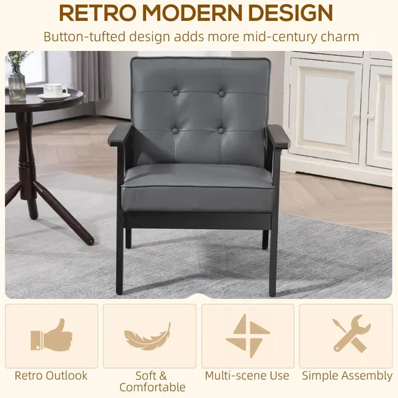 Buy Set of 2 Accent Chair, PU Leather Armchair, Occasional Chair with Beech Wood Frame for Living Room Reception Bedroom Balcon, Grey, 4 image