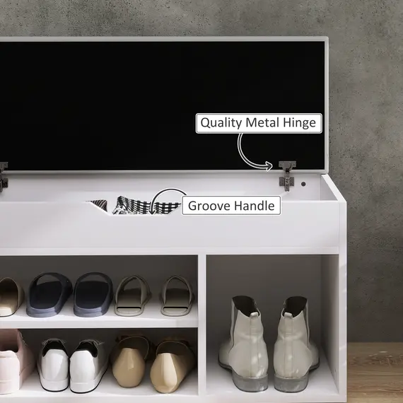 Buy Shoes Cabinet Bench Hidden Storage Padded Seat Organiser Footwear Rack Hallway Cream White, 6 image