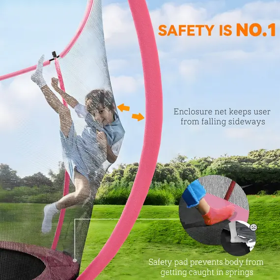 Buy 10ft Outdoor Trampoline with Enclosure Net, Spring Cover, Pink, 3 image