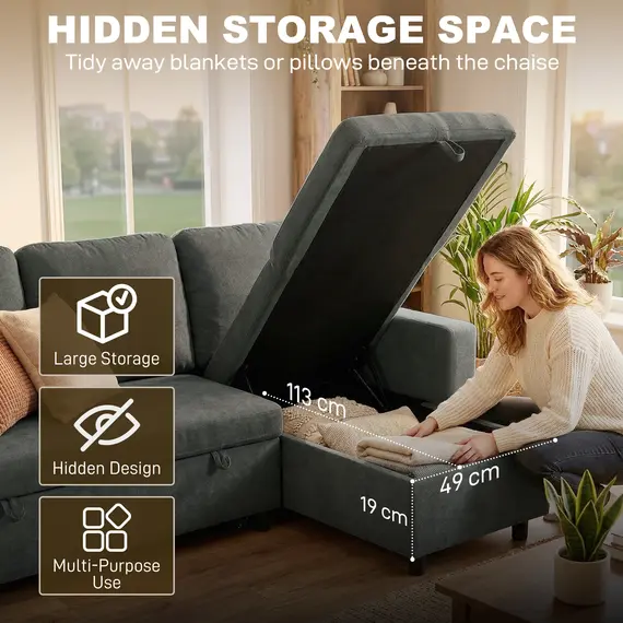 Buy Pull Out Sofa Bed with 113 x 49cm storage space - Charcoal Grey, 5 image
