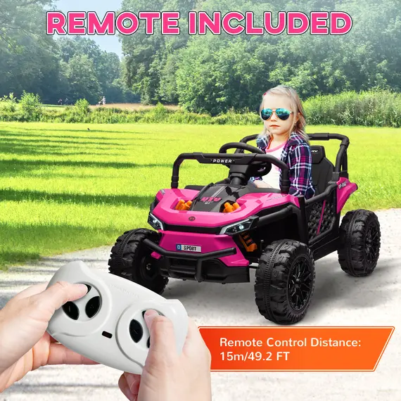 Buy 12V Battery Powered Ride on Truck w/ Remote, Four Suspension Wheels, Horn, Lights, Music, USB, for Ages 3-5 Years, Pink, 7 image