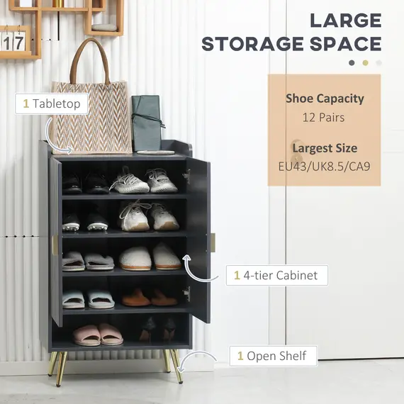 Buy Entryway Furniture Set for 19 Pairs of Shoes, Hallway Shoe Cabinet with Adjustable Shelves, Shoe Storage Bench with Steel Legs, Grey, 4 image
