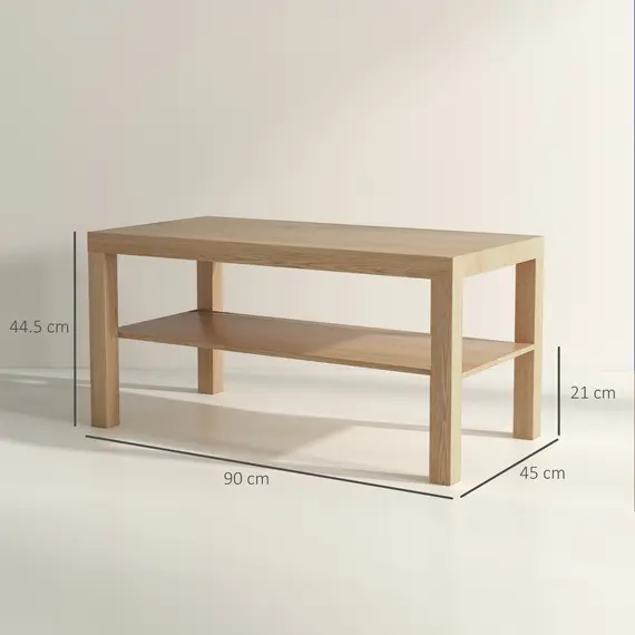 Buy 2-Tier Coffee Table with Storage Shelf, Rectangular Centre Table for Living Room, Home Office, Natural Wood Finish, 3 image