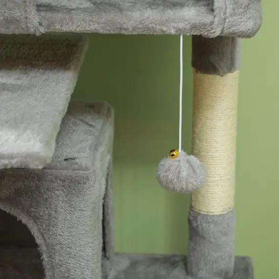 Buy 138cm Cat Tree, Multi-Level Cat Tower with Scratching Posts and Pad, Bed, Condos, Platforms, Toy Balls, Light Grey, 8 image