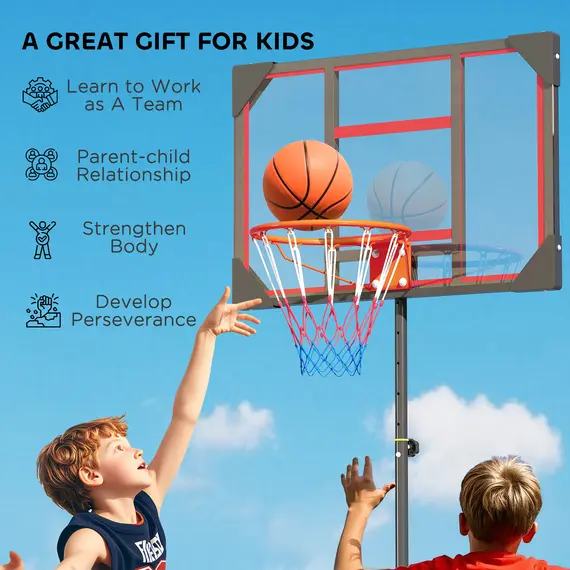 Buy Basketball Hoop Outdoor Indoor, 210-260cm Height Adjustable Basketball Hoop with Wheels, Larger Base, for 6+ Years, Red, 7 image