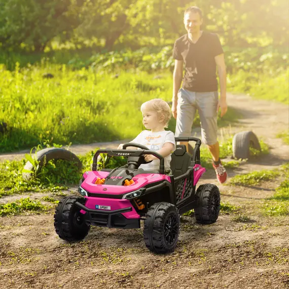 Buy 12V Battery Powered Ride on Truck w/ Remote, Four Suspension Wheels, Horn, Lights, Music, USB, for Ages 3-5 Years, Pink, 2 image