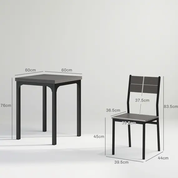 Buy Three-Piece Minimal and Compact Dining Set, Grey Wood Effect, 3 image