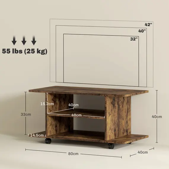 Buy Modern TV Cabinet Stand Storage Shelves Table Mobile Bedroom Furniture Bookshelf Bookcase Rustic Brown, 3 image