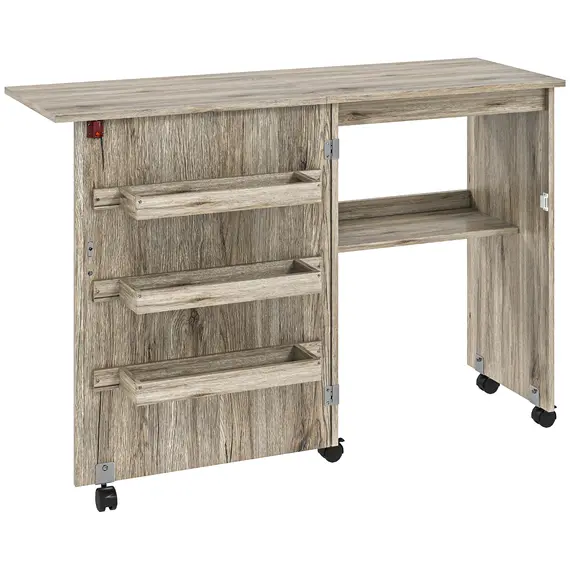 Buy Folding Sewing Table, Drop Leaf Craft Table with Storage Bins, Open Shelf and Wheels, Rolling Sewing Machine Cabinet Computer Desk for Small Space, Grey